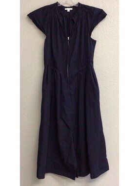 Free Assembly Midi Dress Black V-Neck Short Sleeve Summer Front Zipper Large